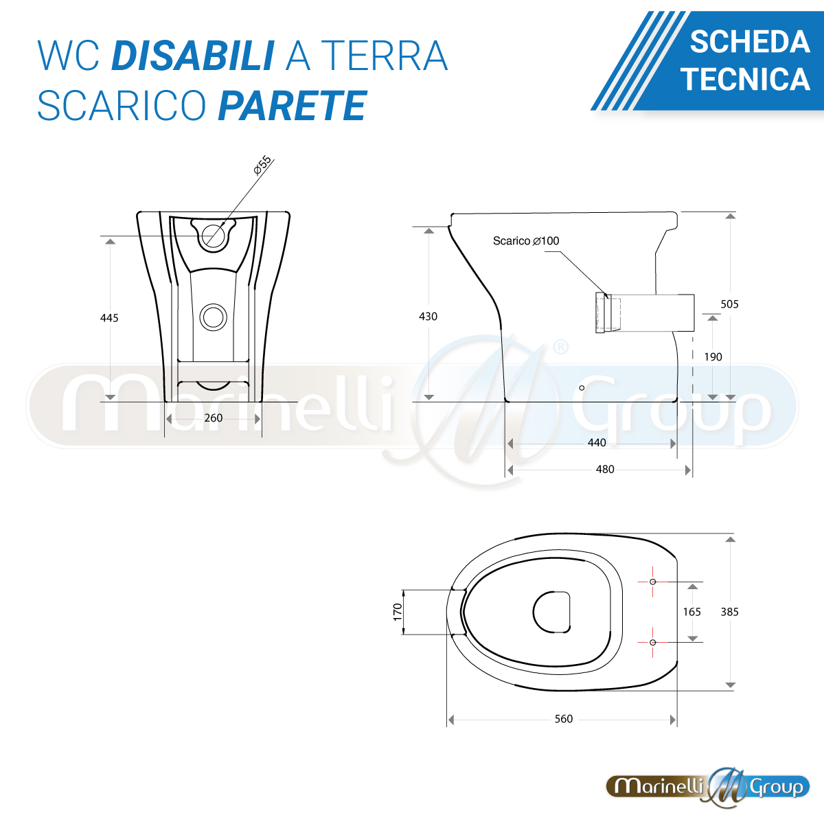 Vaso WC Disabili e Anziani in ceramica scarico parete con coprivaso Vaso WC Disabili e Anziani in ceramica scarico parete con coprivaso - immagine 2